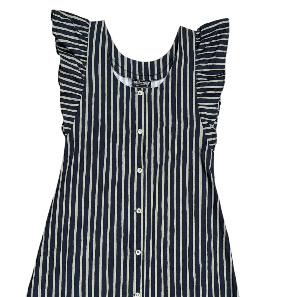 Vintage Marimekko Striped Pinafore Apron Reversible Maxi Dress - Picture 6 of 9